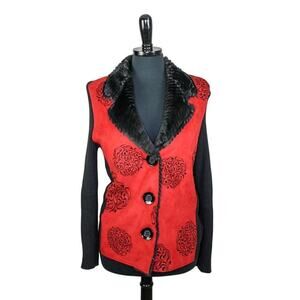 Robert Kitchen Cardigan Jacket Swacket Faux Fur Trim Whimsygoth L